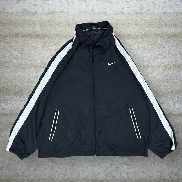 Nike Other - Vintage 90s Nike Windbreaker Jacket Mens L Jet Black White Swoosh Full Zip Nylon